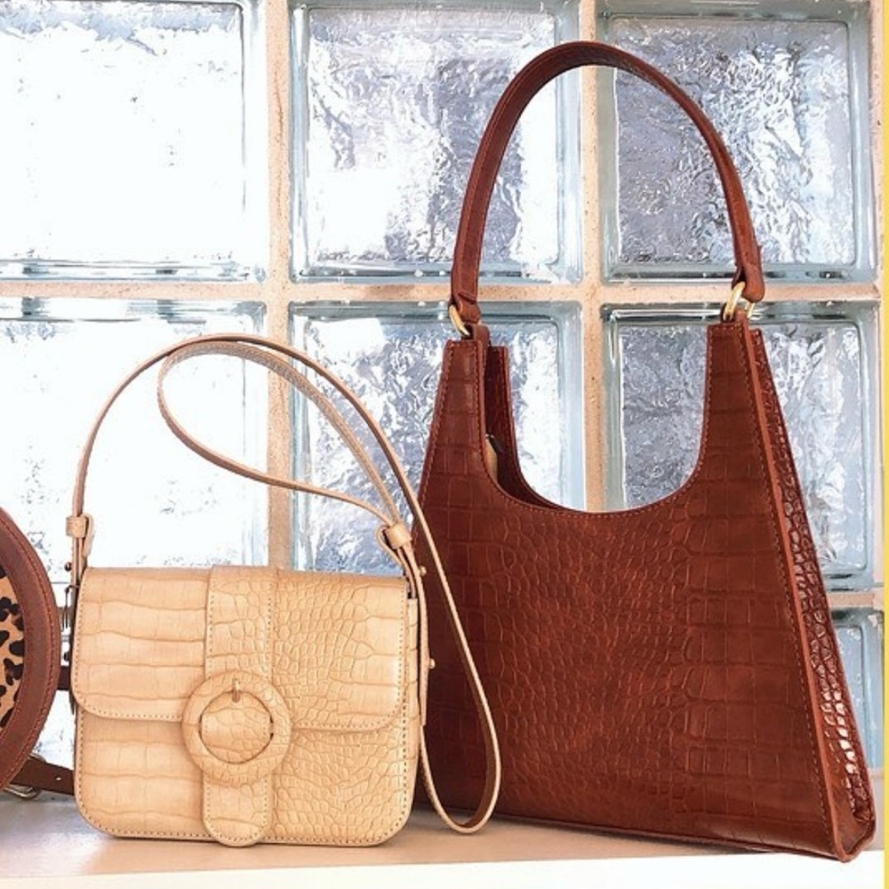 Brown Crocodile-Embossed Shoulder Bag Purse - Picture 2 of 16